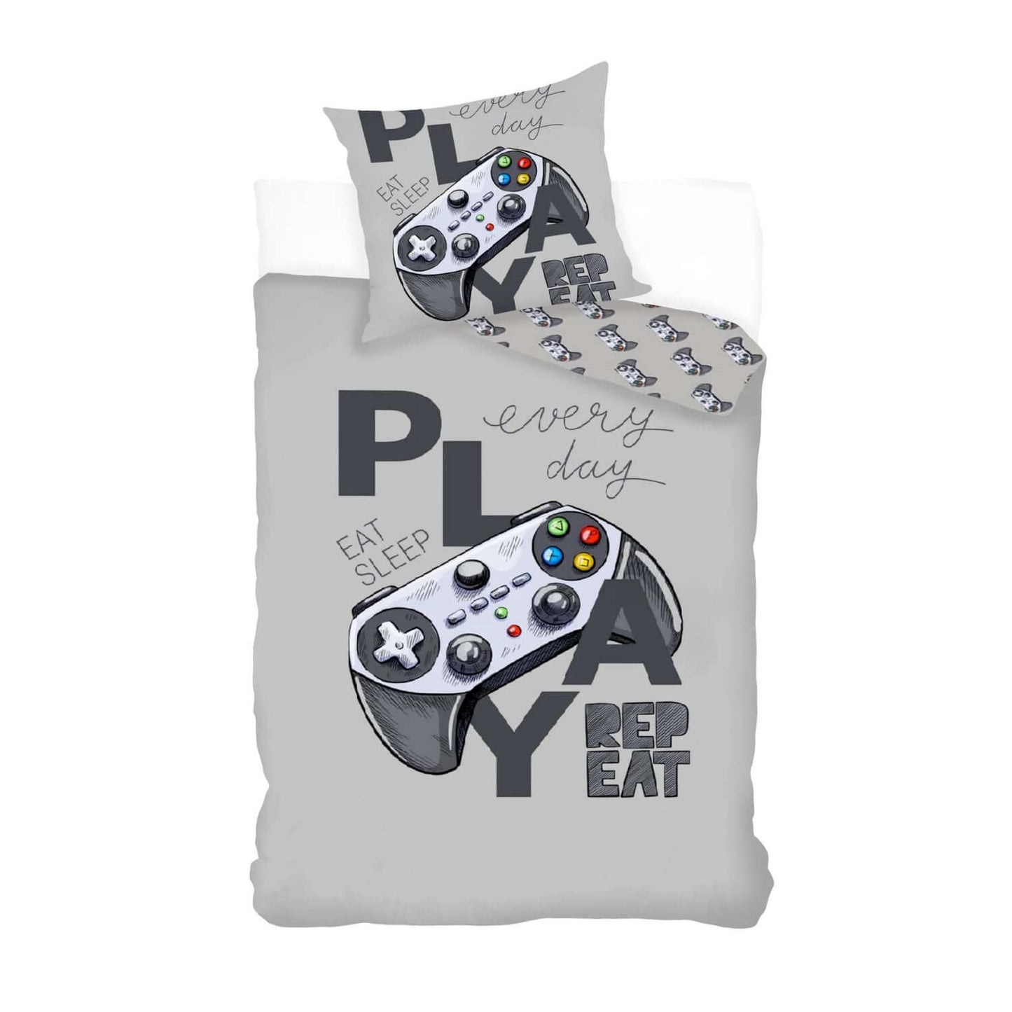 Bettwäsche für Gamer Set "Eat Sleep Play Repeat" aus 100% Baumwolle - 135x200 